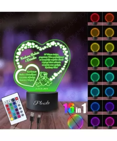 Lampka Nocna 3D LED Lamp Kochanej Babci Kochanemu Dziadkowi Serca