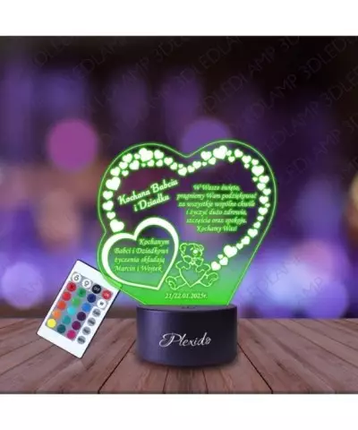 Lampka Nocna 3D LED Lamp Kochanej Babci Kochanemu Dziadkowi Serca