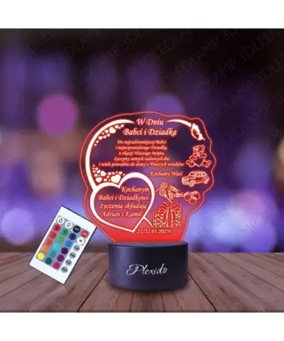 Lampka Nocna 3D LED Lamp Prezent na Dzień Babci i Dziadka Życzenia Serca