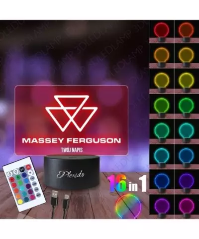 Lampka Nocna 3D LED LAMP Prezent dla Fana Rolnictwa Massey Ferguson Logo