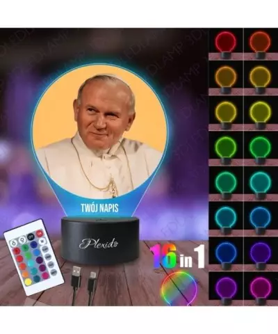 Lampka Nocna 3D LED LAMP z Nadrukiem UV Papież Jan Paweł II