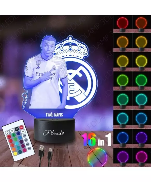 Lampka Nocna 3D LED LAMP Piłka Nożna Mbappe Real Madryt