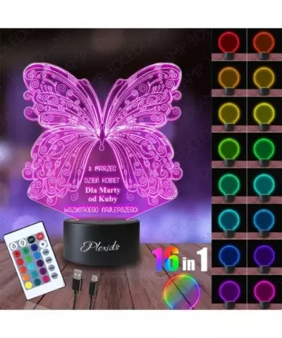 Lampka Nocna 3D LED LAMP Prezent na Dzień Kobiet Życzenia Motyl 2