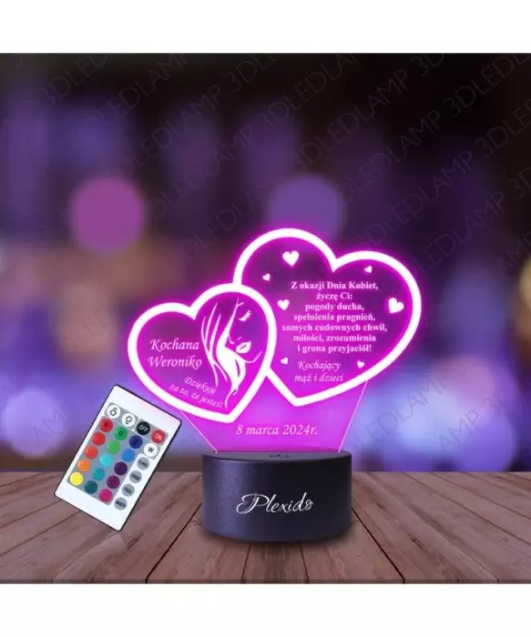 Lampka Nocna 3D LED LAMP Prezent na Dzień Kobiet Życzenia - Serca