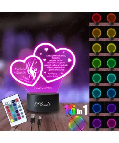 Lampka Nocna 3D LED LAMP Prezent na Dzień Kobiet Życzenia - Serca 2