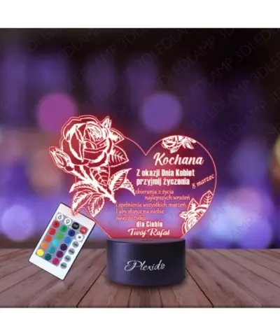 Lampka Nocna 3D LED LAMP Prezent na Dzień Kobiet Serce Róży