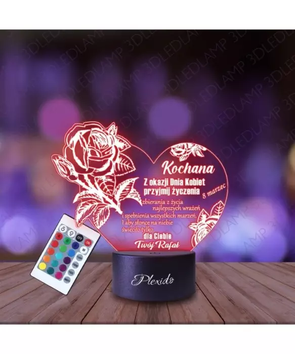Lampka Nocna 3D LED LAMP Prezent na Dzień Kobiet Serce Róży