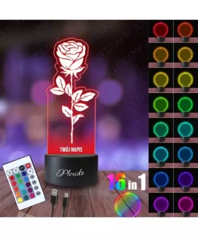 Lampka Nocna 3D LED LAMP Prezent na Dzień Kobiet Róża 2