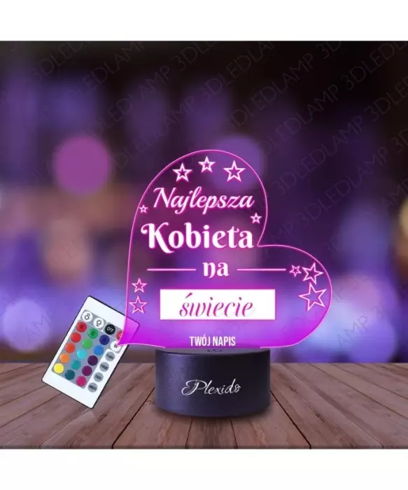 Lampka Nocna 3D LED LAMP Prezent na Dzień Kobiet Najlepsza Kobieta Serce