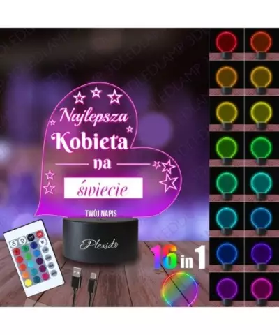 Lampka Nocna 3D LED LAMP Prezent na Dzień Kobiet Najlepsza Kobieta Serce 2