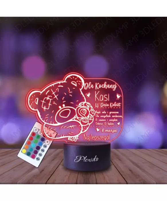 Lampka Nocna 3D LED LAMP Prezent na Dzień Kobiet Wierszyk Miś