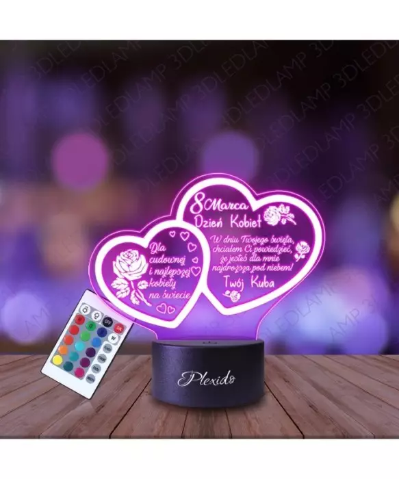 Lampka Nocna 3D LED LAMP Prezent na Dzień Kobiet Serca Dla Cudownej