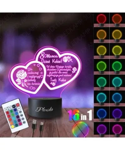Lampka Nocna 3D LED LAMP Prezent na Dzień Kobiet Serca Dla Cudownej  2