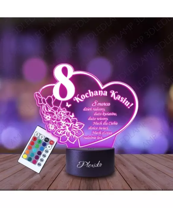 Lampka Nocna 3D LED LAMP Prezent na Dzień Kobiet Sercowy Wierszyk