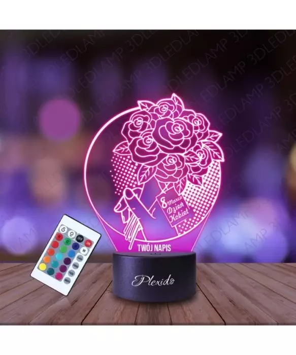 Lampka Nocna 3D LED LAMP Prezent na Dzień Kobiet Bukiet Róż