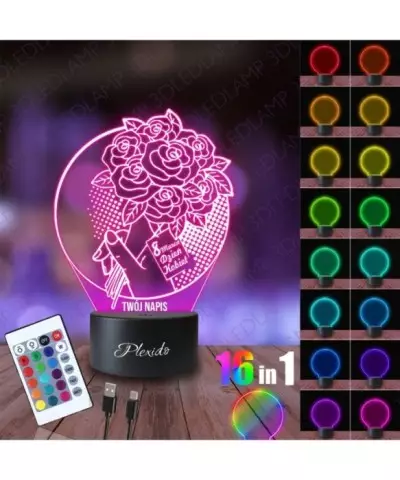 Lampka Nocna 3D LED LAMP Prezent na Dzień Kobiet Bukiet Róż 2