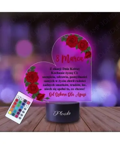 Lampka Nocna 3D LED LAMP z Nadrukiem UV Prezent na Dzień Kobiet Serce