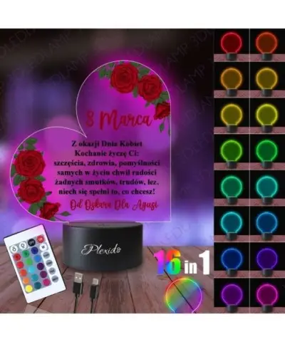 Lampka Nocna 3D LED LAMP z Nadrukiem UV Prezent na Dzień Kobiet Serce 2