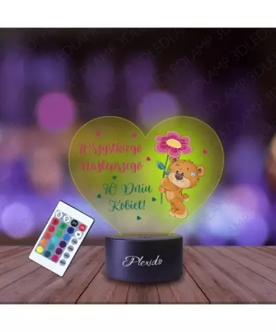 Lampka Nocna 3D LED LAMP z Nadrukiem UV Prezent na Dzień Kobiet Serce Miś