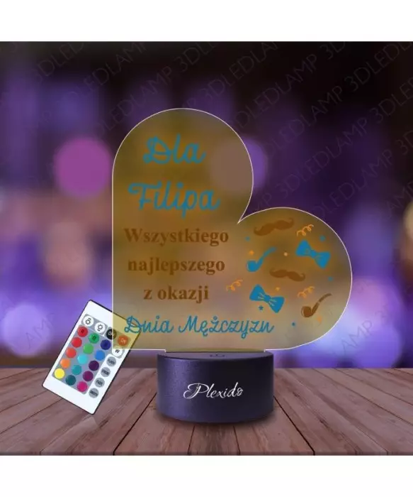Lampka Nocna 3D LED LAMP z Nadrukiem UV Prezent na Dzień Mężczyzny Serce