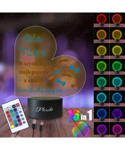 Lampka Nocna 3D LED LAMP z Nadrukiem UV Prezent na Dzień Mężczyzny Serce 2