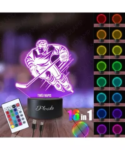 Lampka Nocna 3D LED LAMP Hokej Zawodnik 2