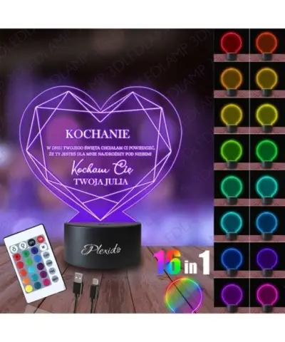 Lampka Nocna 3D LED LAMP Prezent Dzień Mężczyzny Kochanie Serce 2