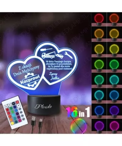Lampka Nocna 3D LED LAMP Prezent Dzień Mężczyzny Serca Mechanik 2