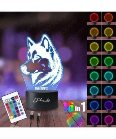 Lampka Nocna 3D LED LAMP Pies Syberian Husky 2