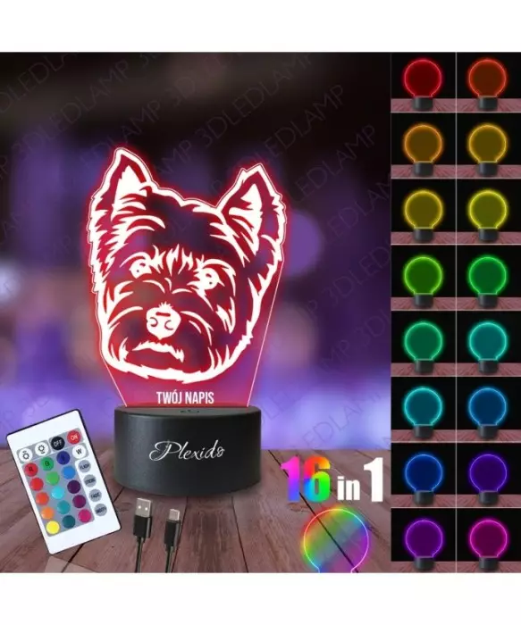 Lampka Nocna 3D LED LAMP Pies York Terier 2