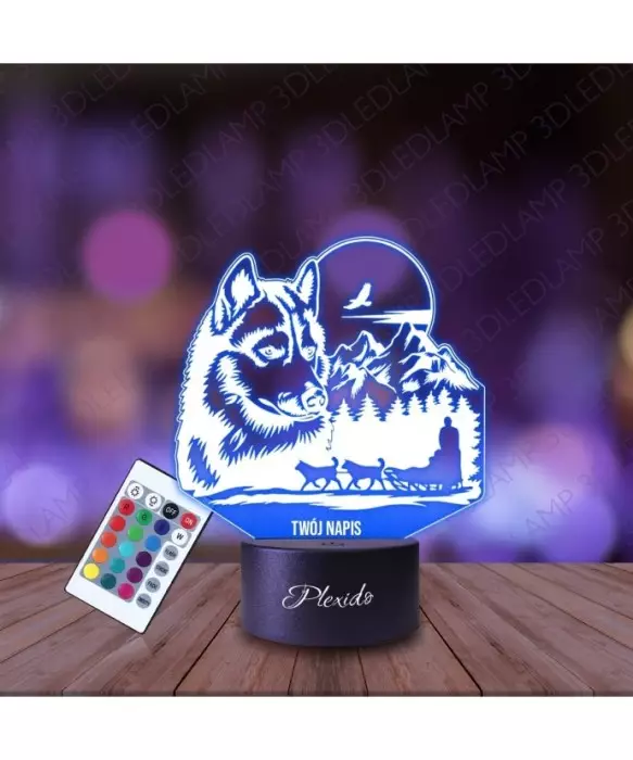 Lampka Nocna 3D LED LAMP Pies Husky Syberian Zaprzęg