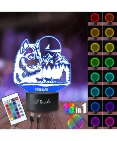 Lampka Nocna 3D LED LAMP Pies Husky Syberian Zaprzęg 2