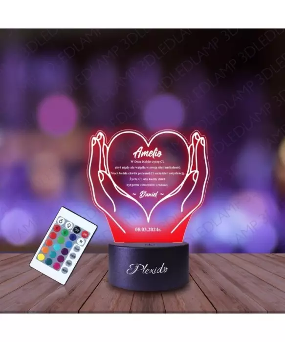 Lampka Nocna 3D LED LAMP Prezent na Dzień Kobiet Serce na Dłoni