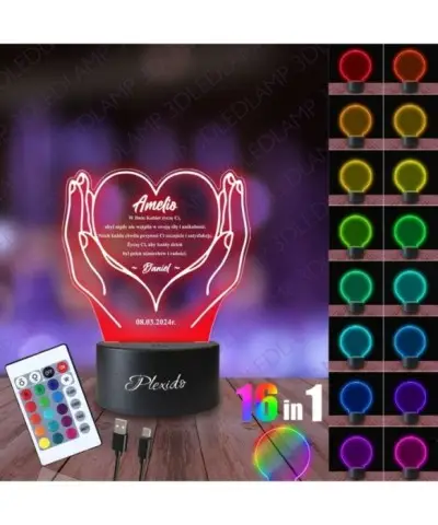 Lampka Nocna 3D LED LAMP Prezent na Dzień Kobiet Serce na Dłoni 2