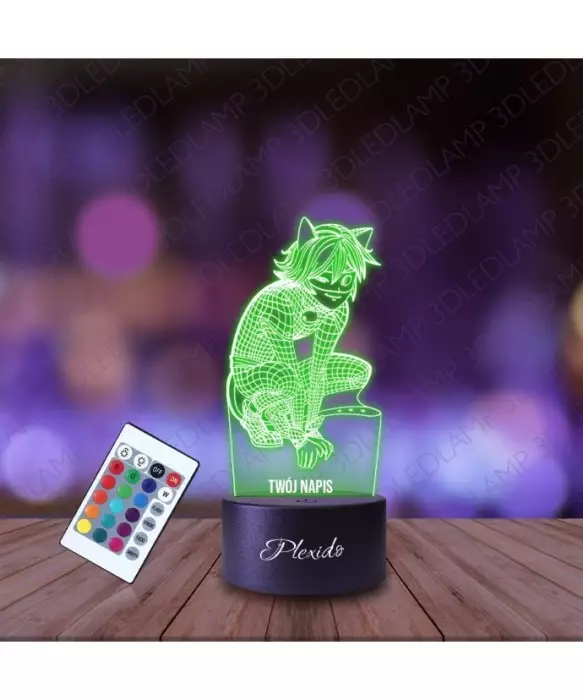 Lampka Nocna 3D LED LAMP Bajka Miraculus Czarny Kot Adrien