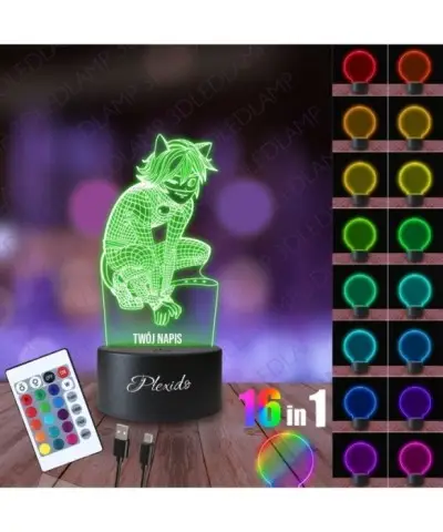Lampka Nocna 3D LED LAMP Bajka Miraculus Czarny Kot Adrien 2