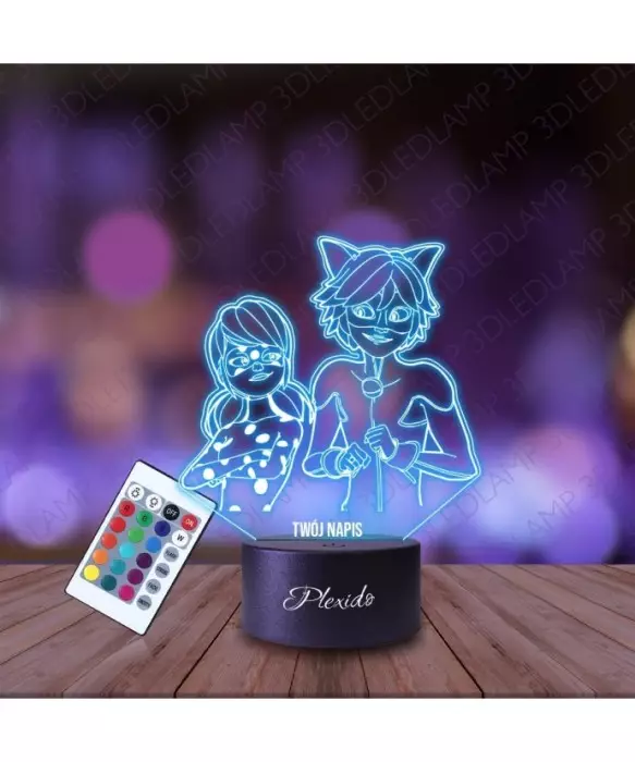 Lampka Nocna 3D LED LAMP Bajka Miraculus Biedronka i Czarny Kot