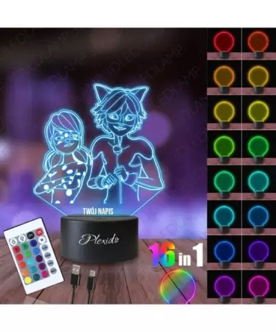 Lampka Nocna 3D LED LAMP Bajka Miraculus Biedronka i Czarny Kot 2