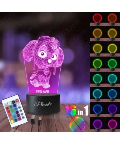 Lampka Nocna 3D LED LAMP Bajka Psi Patrol Piesek Skye 2