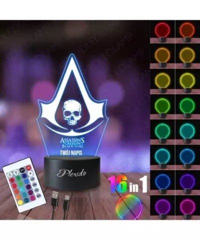 Lampka Nocna 3D LED LAMP Gra Assassin's Creed Black Flag Logo 2