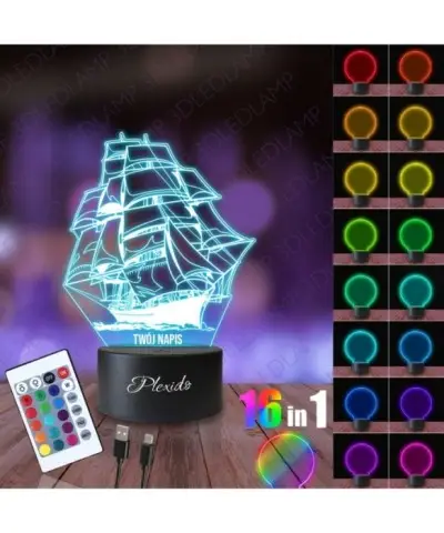 Lampka Nocna 3D LED LAMP Statek na Oceanie 2