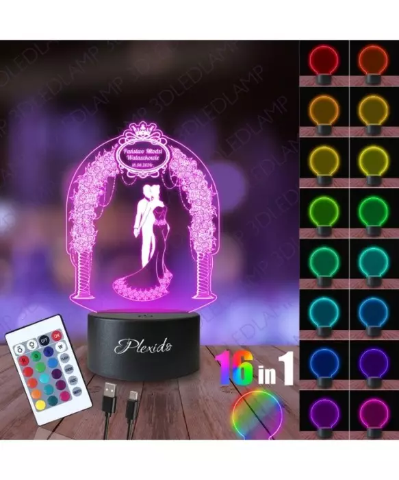 Lampka Nocna 3D LED LAMP Pamiątka Ślubna 2