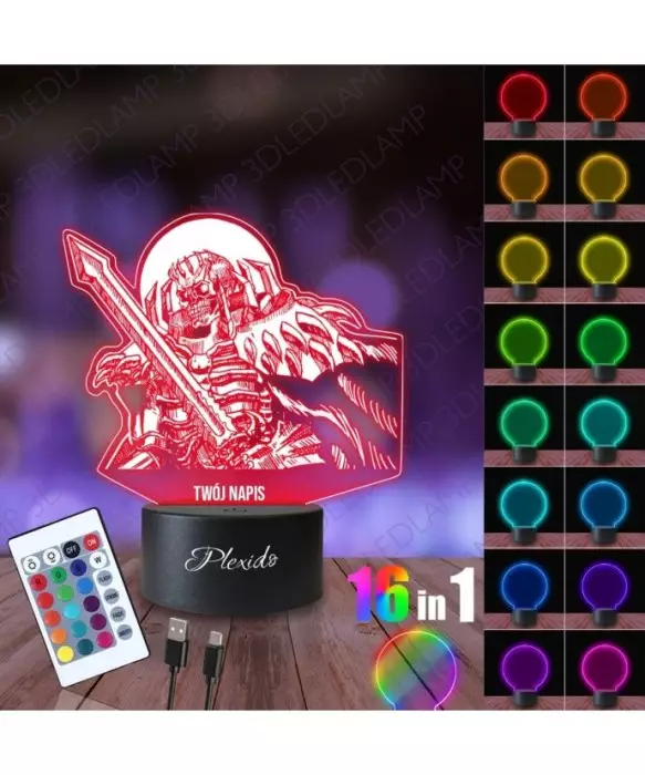 Lampka Nocna 3D LED LAMP Anime Skull Knight Berserker 2