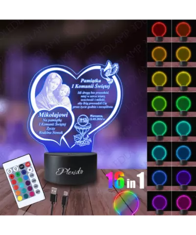 Lampka Nocna 3D LED LAMP Pierwsza Komunia Święta Matka Boska