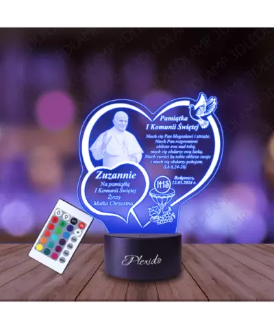Lampka Nocna 3D LED LAMP Pierwsza Komunia Święta Jan Paweł II