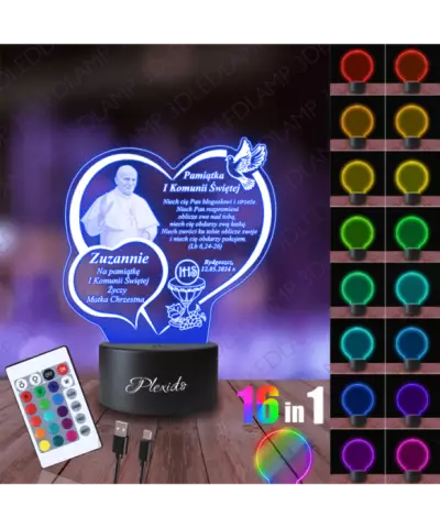 Lampka Nocna 3D LED LAMP Pierwsza Komunia Święta Jan Paweł II