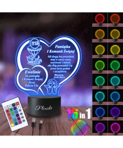 Lampka Nocna 3D LED LAMP Pierwsza Komunia Święta IHS