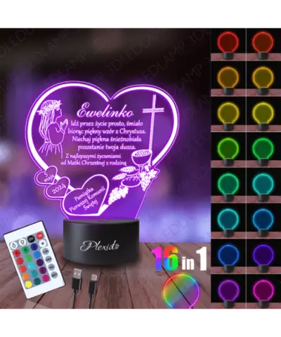Lampka Nocna 3D LED LAMP Pamiątka Pierwszej Komunii Świętej IHS
