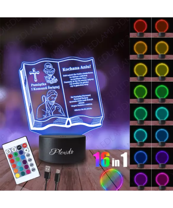 Lampka Nocna 3D LED LAMP Pamiątka Pierwszej Komunii Świętej Jezus