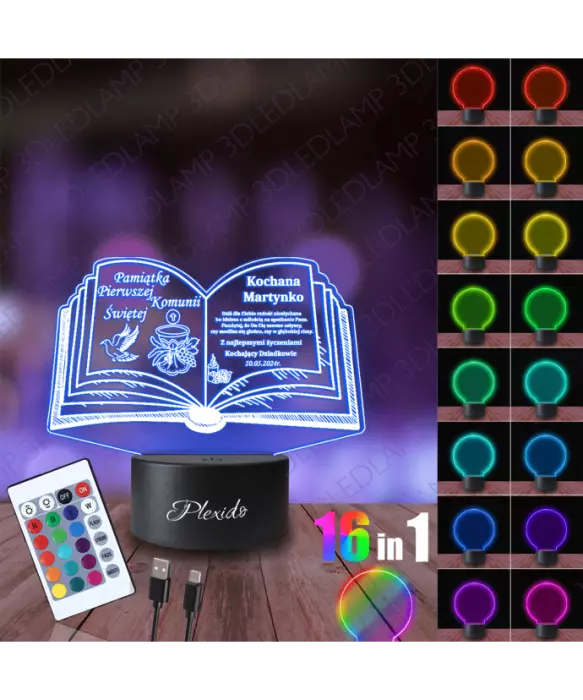 Lampka Nocna 3D LED LAMP Pamiątka Pierwszej Komunii Świętej Księga